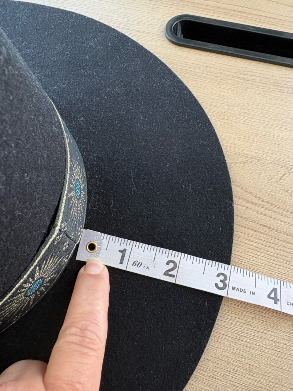 Lack Of Color Black Wide Brim Fedora with Embroidered gold and Turquoise Band - Picture 10 of 12